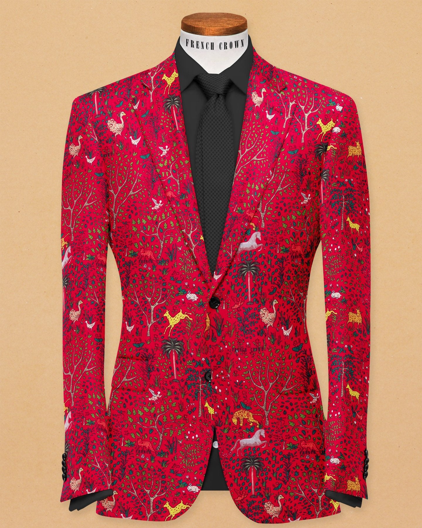 Red Men's Two Button Dress Party Animal Print Suit Jacket Notched Lapel Slim Fit Stylish Blazer