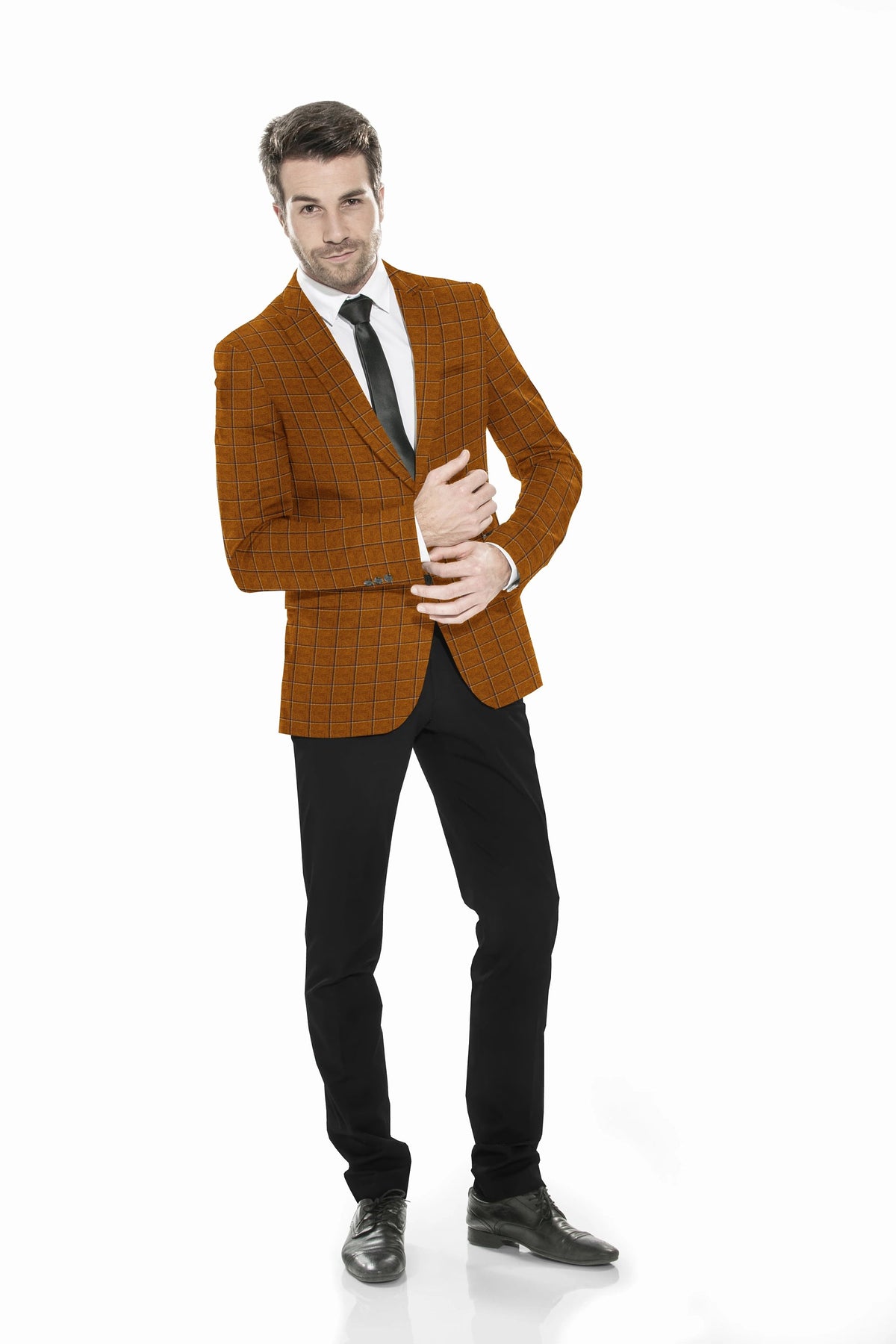 Brown Men's Two Button Dress Party Checks Print Suit Jacket Notched Lapel Slim Fit Stylish Blazer