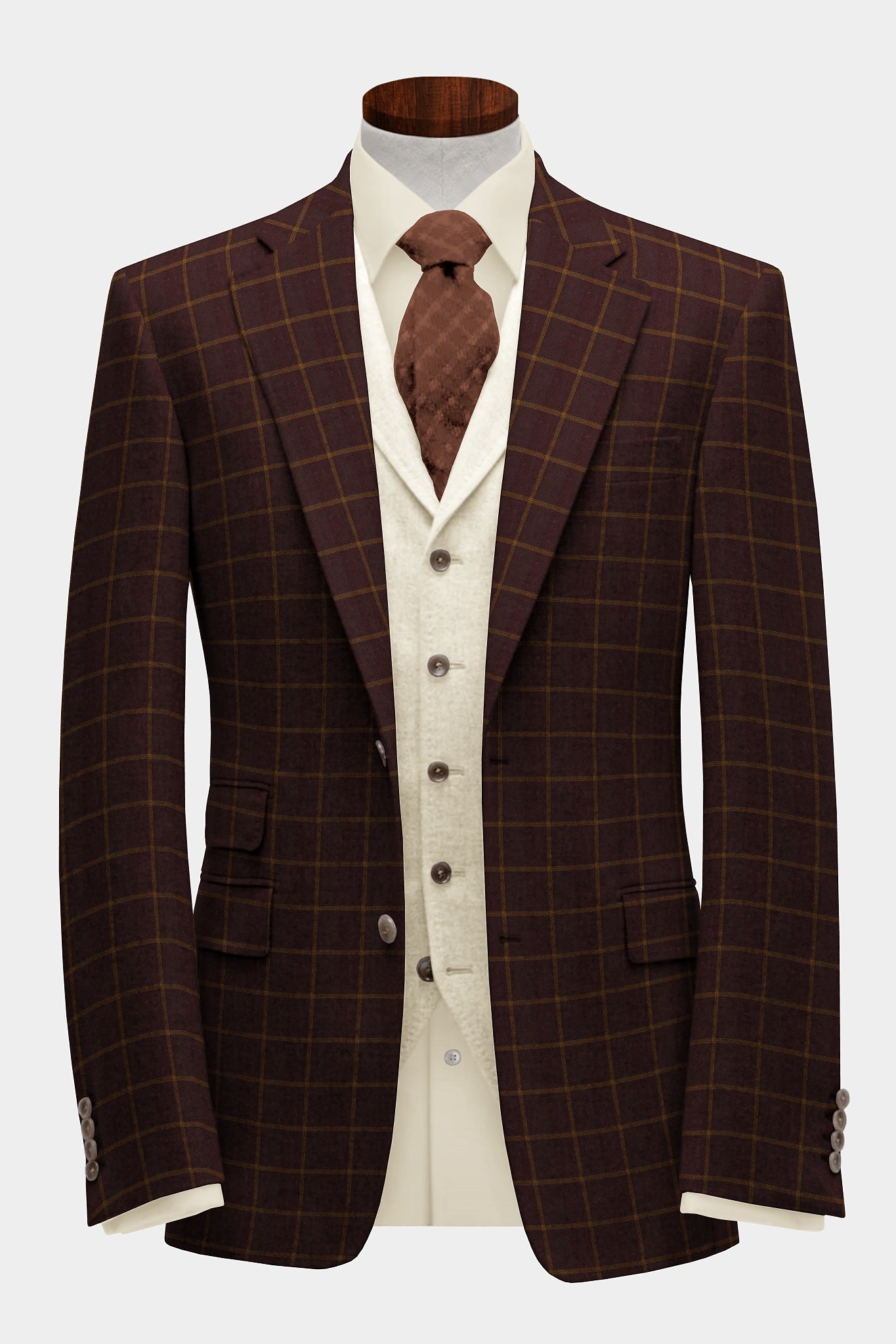 Dark Brown Men's Two Button Dress Party Checks Print Suit Jacket Notched Lapel Slim Fit Stylish Blazer