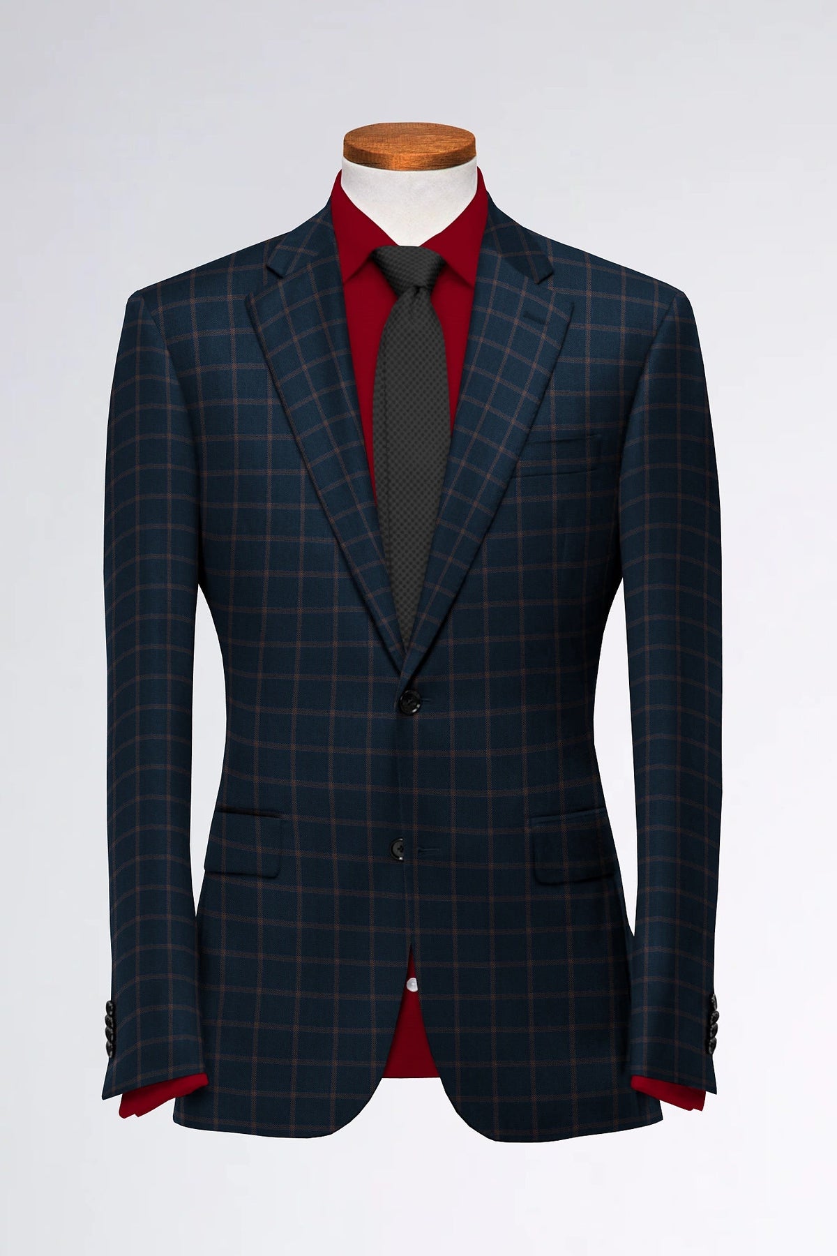 Navy Blue Men's Two Button Dress Party Checks Print Suit Jacket Notched Lapel Slim Fit Stylish Blazer