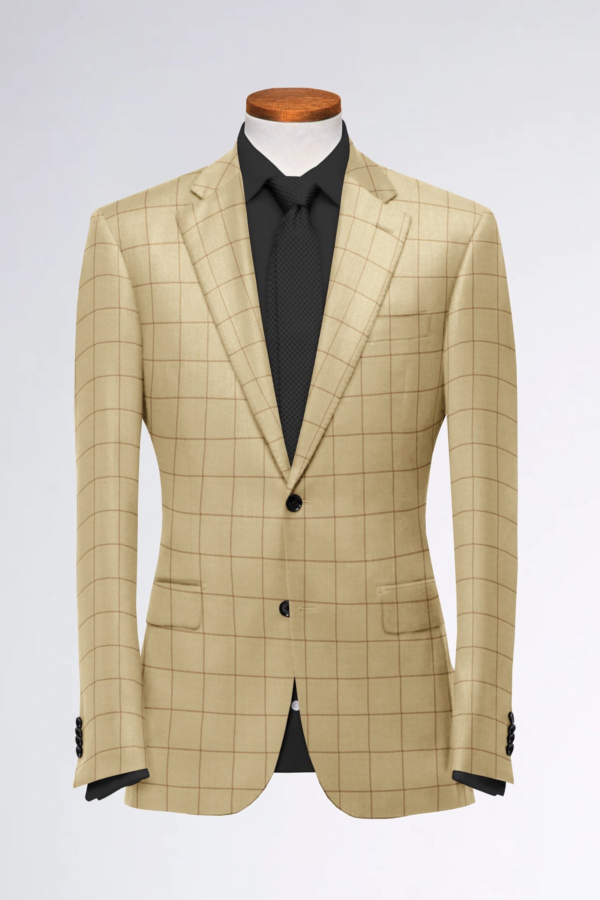 Beige Men's Two Button Dress Party Checks Print Suit Jacket Notched Lapel Slim Fit Stylish Blazer