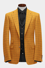 Orange Men's Two Button Dress Party Checks Print Suit Jacket Notched Lapel Slim Fit Stylish Blazer