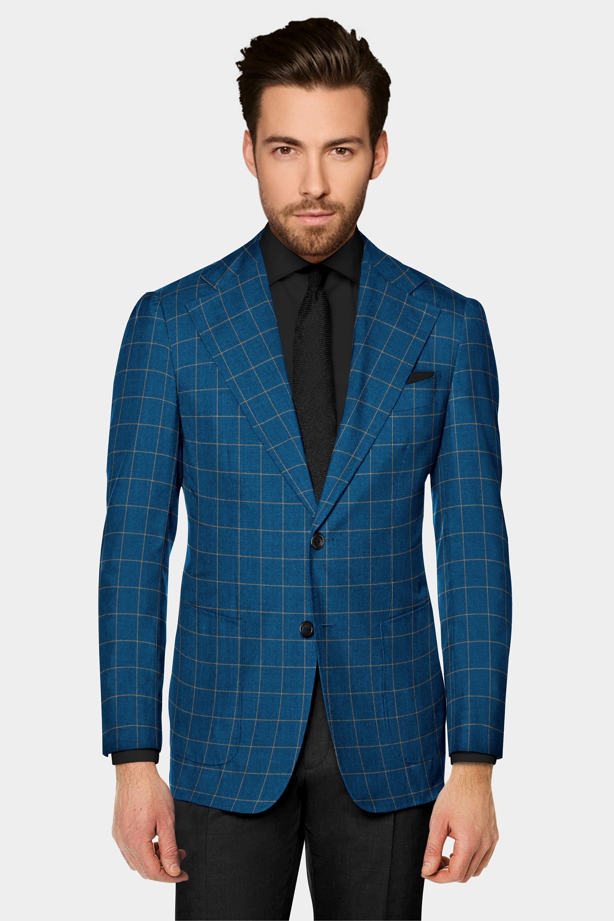 Teal Men's Two Button Dress Party Checks Print Suit Jacket Notched Lapel Slim Fit Stylish Blazer