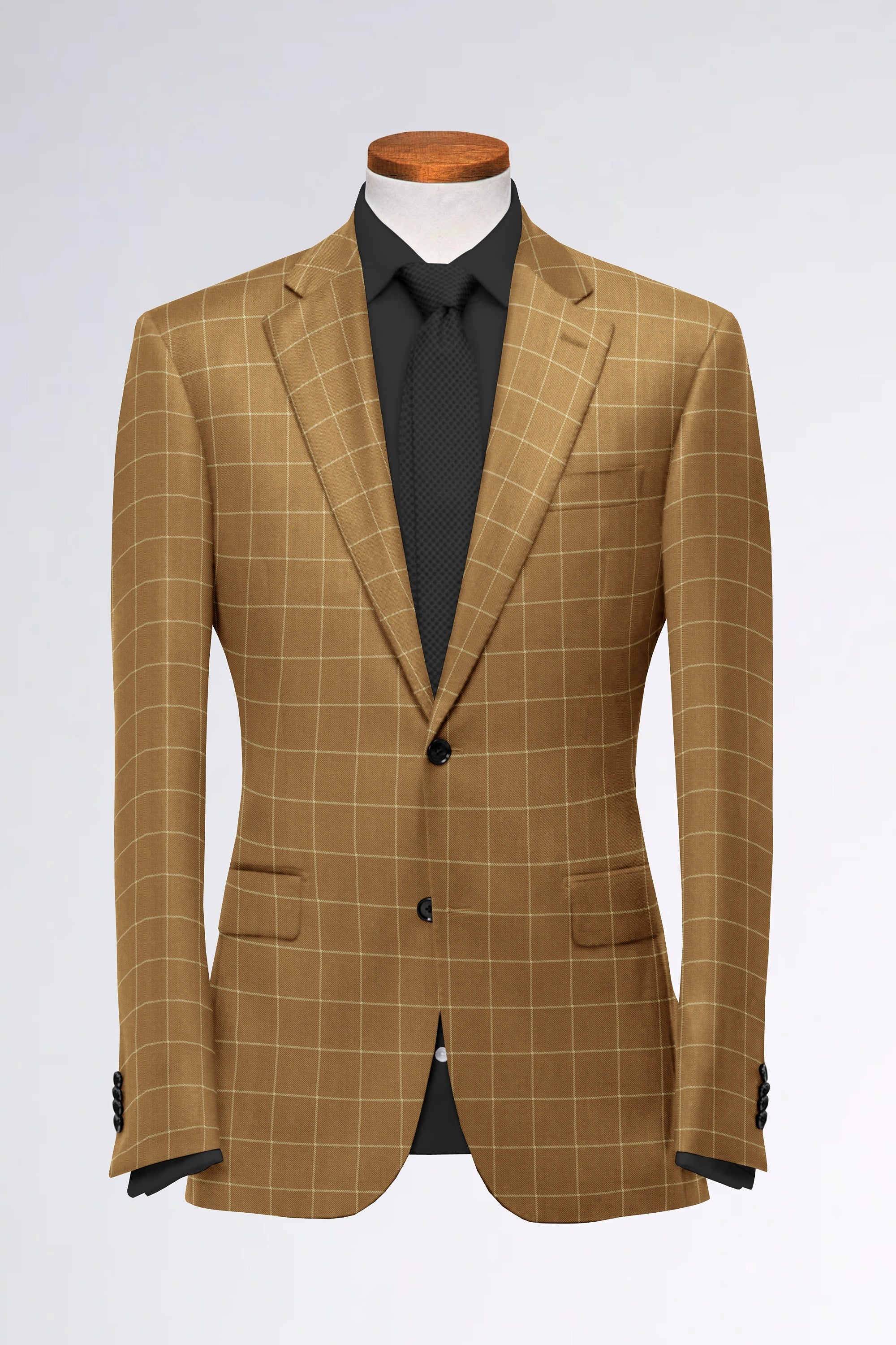 Beige Men's Two Button Dress Party Checks Print Suit Jacket Notched Lapel Slim Fit Stylish Blazer