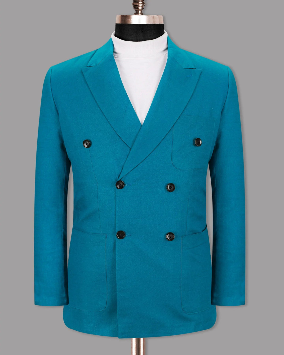 Turquoise Men's Two Button Dress Party Solid Suit Jacket Notched Lapel Slim Fit Stylish Blazer