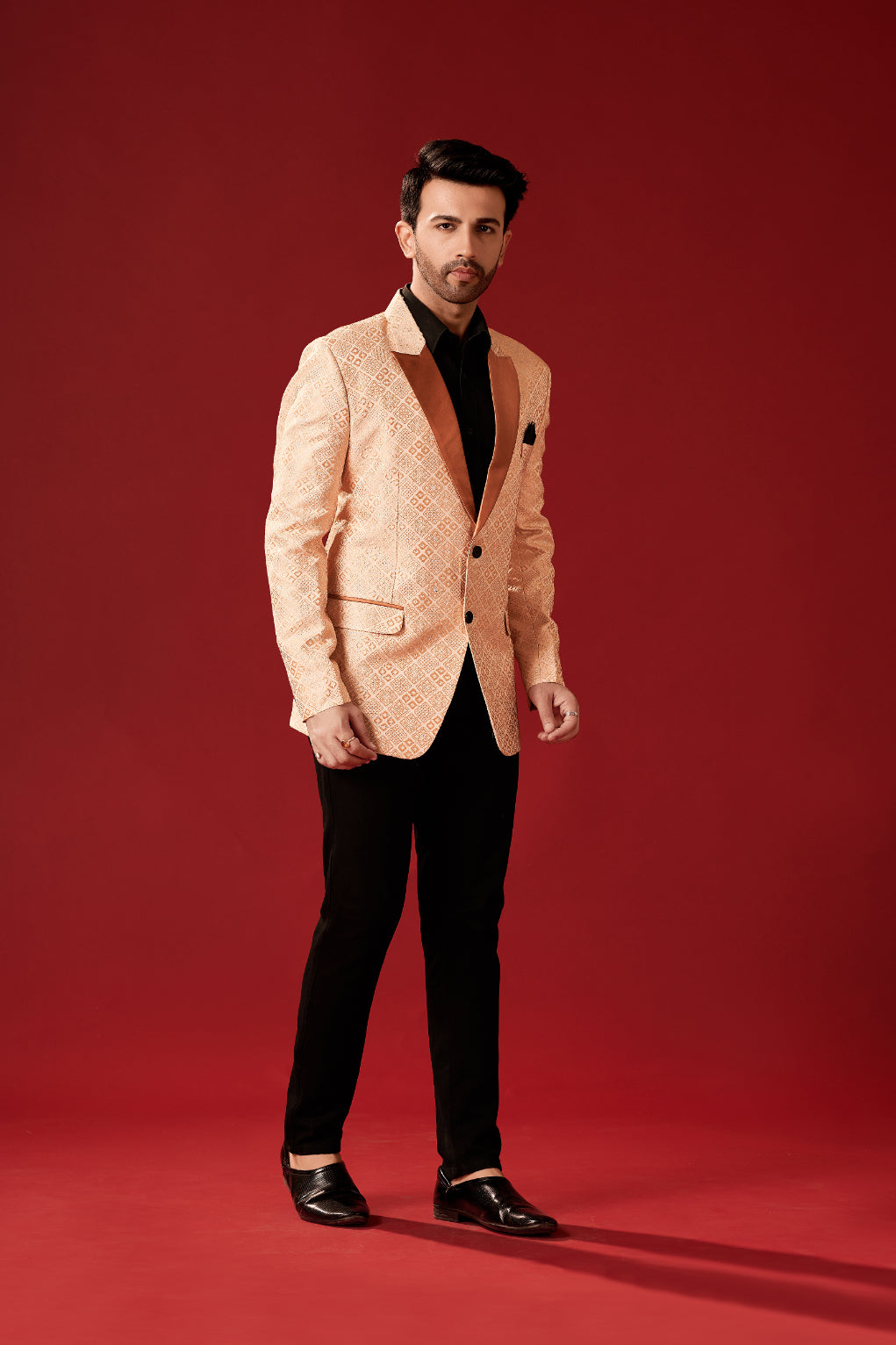 Light Peach Men's Two Button Dress Party  Suit Jacket Notched Lapel Slim Fit Stylish Blazer