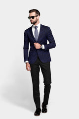 Navy Blue Men's Party Embroidery Suit Jacket Slim Fit Blazer