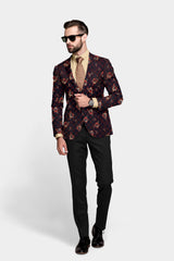 Navy Blue Men's Party Embroidery Suit Jacket Slim Fit Blazer