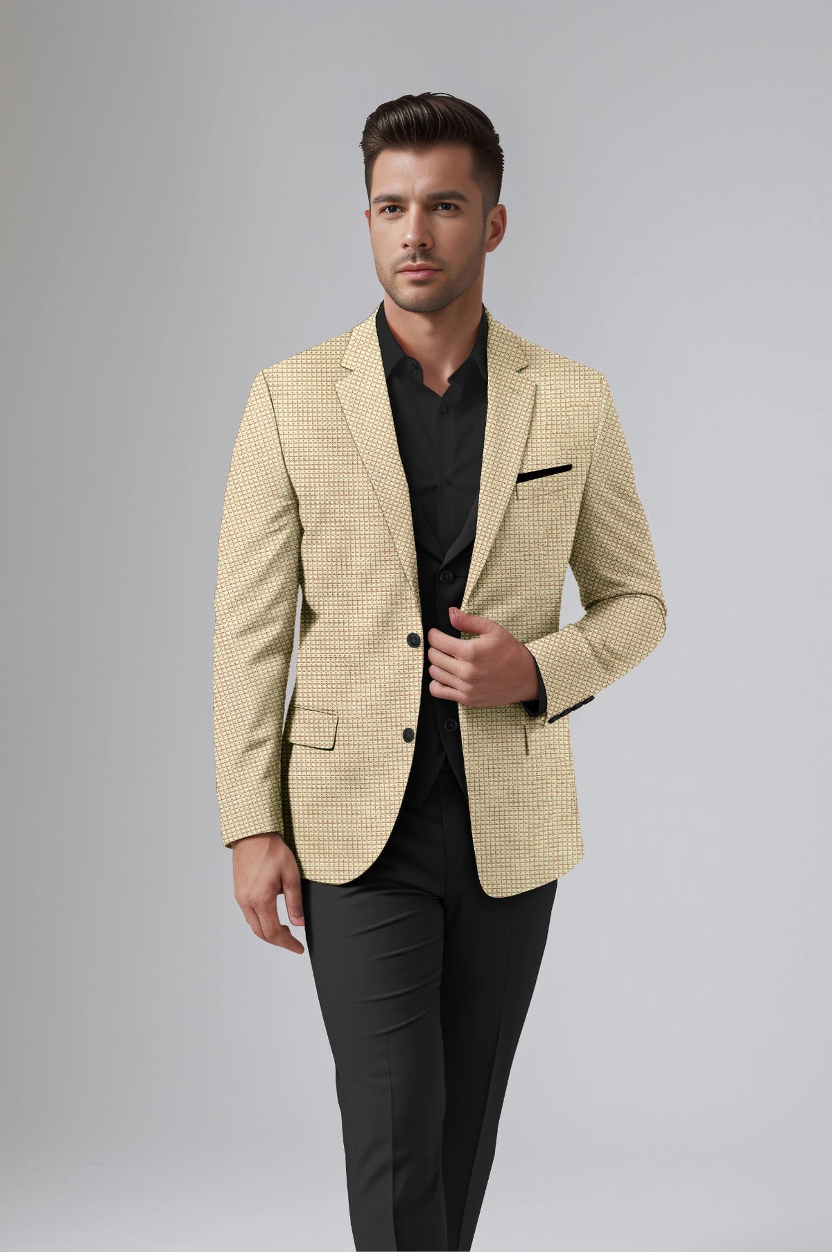 Beige Men's Party Checkered Suit Jacket Slim Fit Blazer