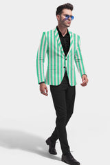 Green White Men's Party Stripe Suit Jacket Slim Fit Blazer