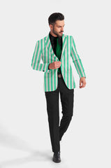 Green White Men's Party Stripe Suit Jacket Slim Fit Blazer