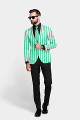 Green White Men's Party Stripe Suit Jacket Slim Fit Blazer