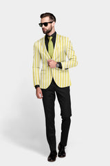 Yellow White Men's Party Stripe Suit Jacket Slim Fit Blazer