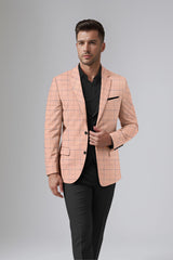 Rose Gold Men's Party Checkered Suit Jacket Slim Fit Blazer