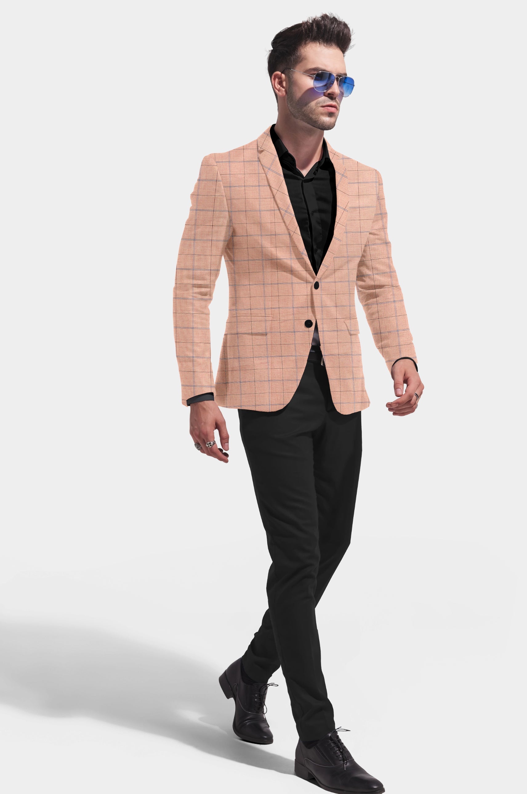 Rose Gold Men's Party Checkered Suit Jacket Slim Fit Blazer