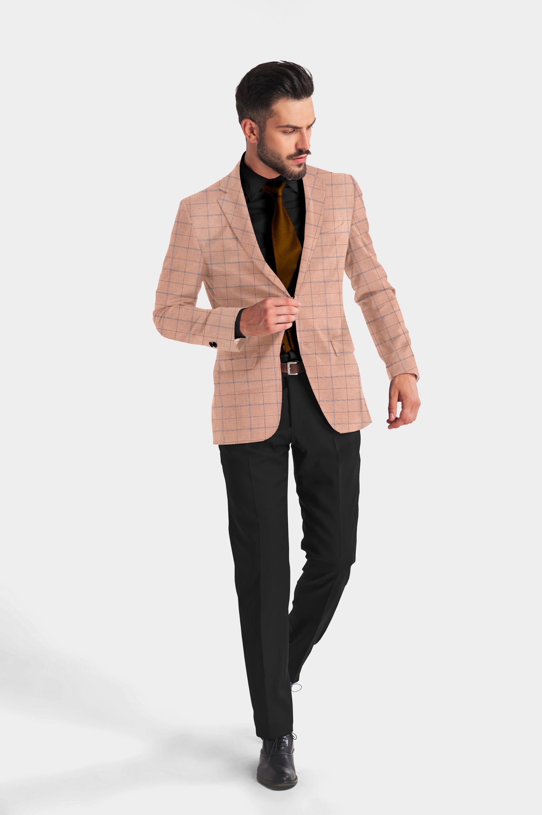 Rose Gold Men's Party Checkered Suit Jacket Slim Fit Blazer