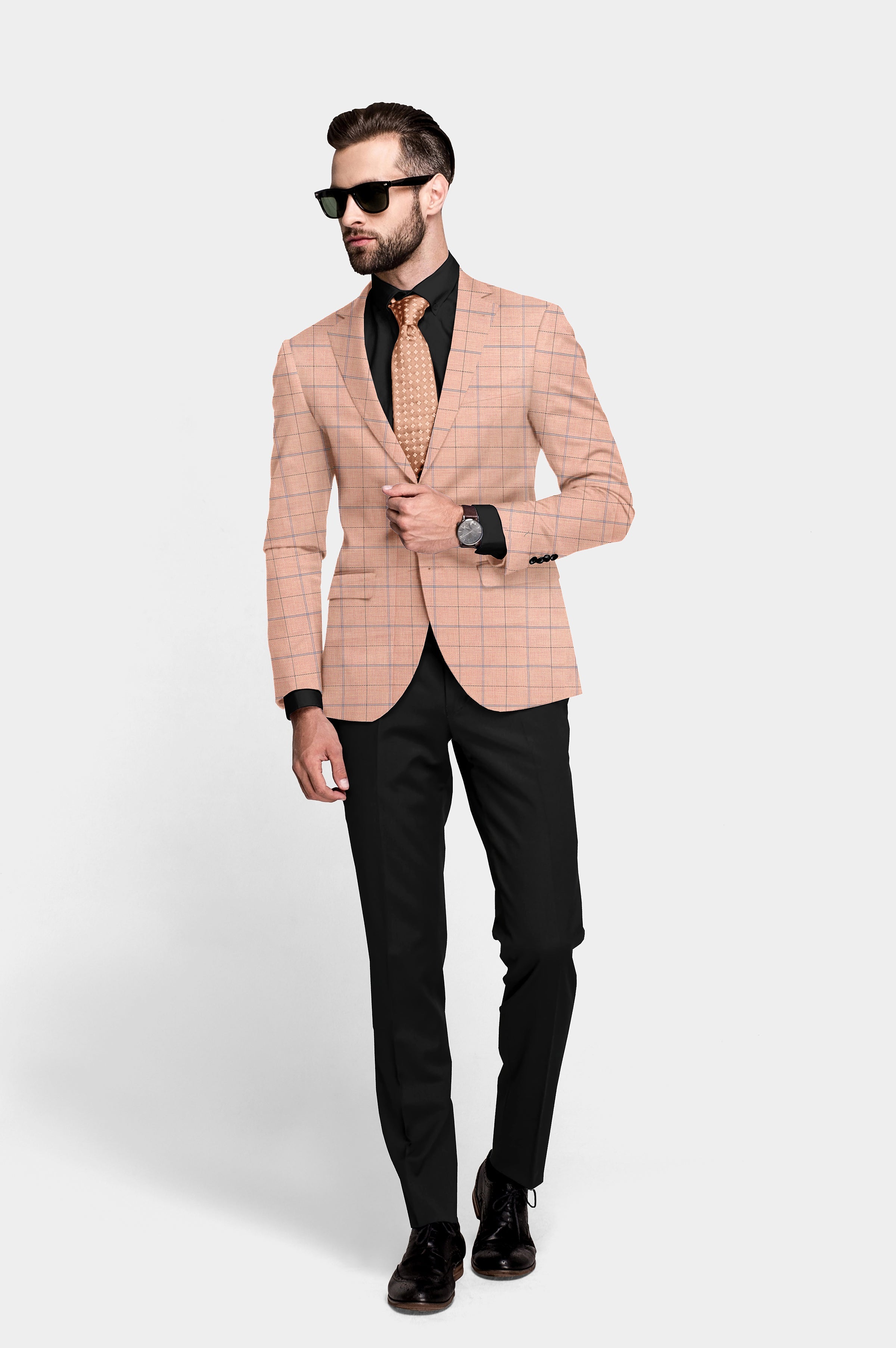 Rose Gold Men's Party Checkered Suit Jacket Slim Fit Blazer