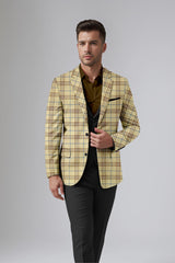 Beige Brown Men's Party Checkered Suit Jacket Slim Fit Blazer