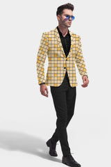 Orange Yellow Men's Party Checkered Suit Jacket Slim Fit Blazer