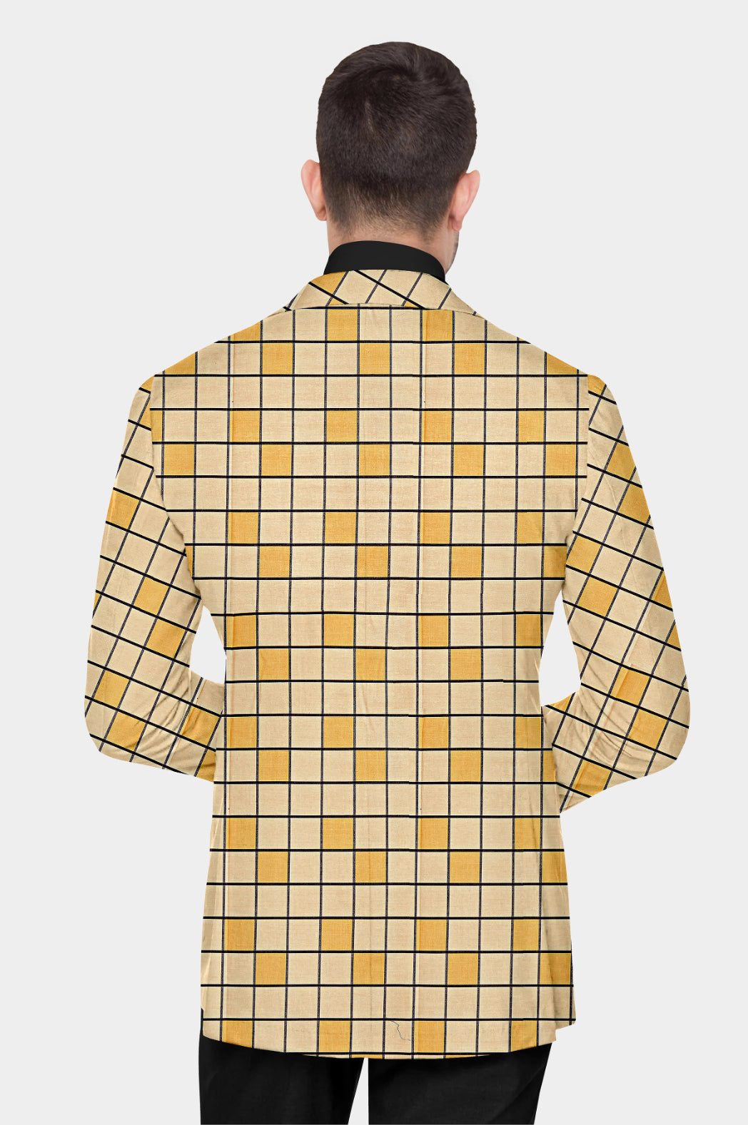 Orange Yellow Men's Party Checkered Suit Jacket Slim Fit Blazer