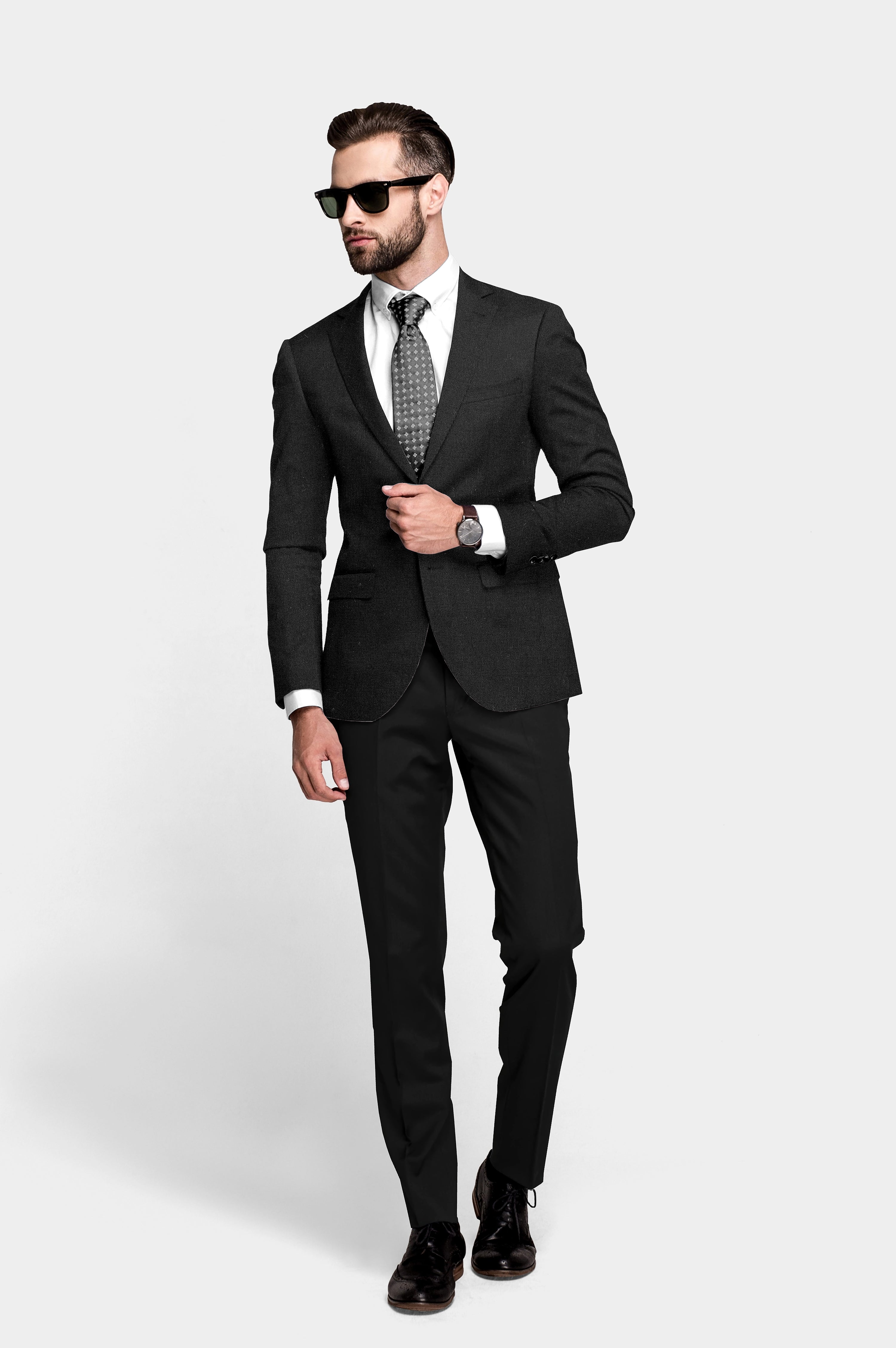 Black Men's Party Texture Suit Jacket Slim Fit Blazer