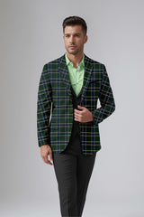 Dark Green Blue Men's Party Checkered Suit Jacket Slim Fit Blazer