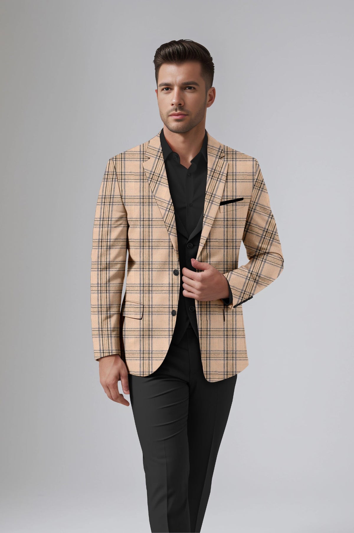 Rose Gold Men's Party Checkered Suit Jacket Slim Fit Blazer