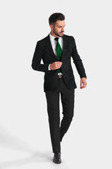 Black Men's Party Texture Suit Jacket Slim Fit Blazer