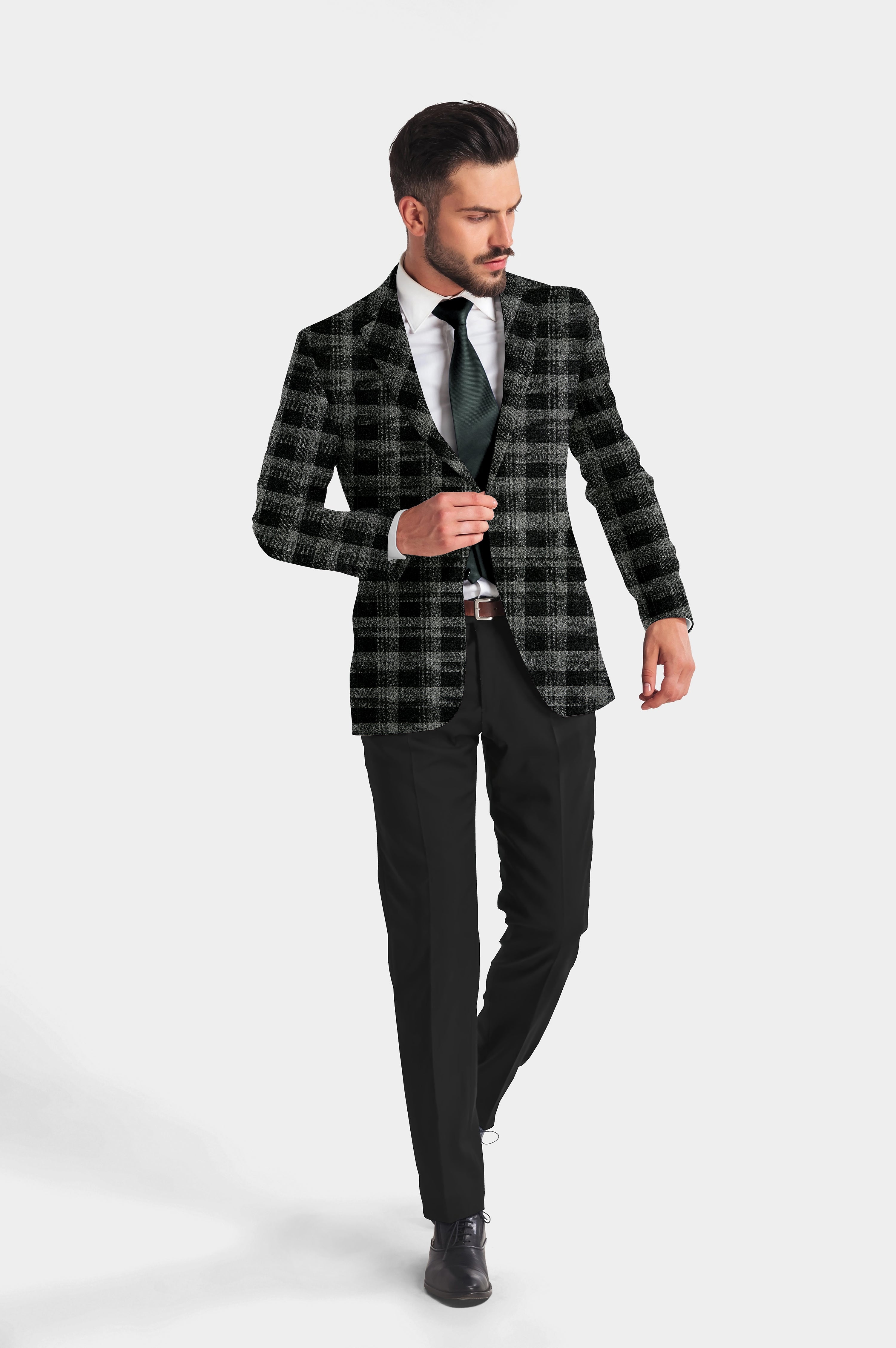 Black Grey Men's Party Checkered Suit Jacket Slim Fit Blazer