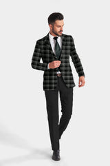 Black Grey Men's Party Checkered Suit Jacket Slim Fit Blazer