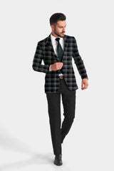 Dark Blue Grey Men's Party Checkered Suit Jacket Slim Fit Blazer