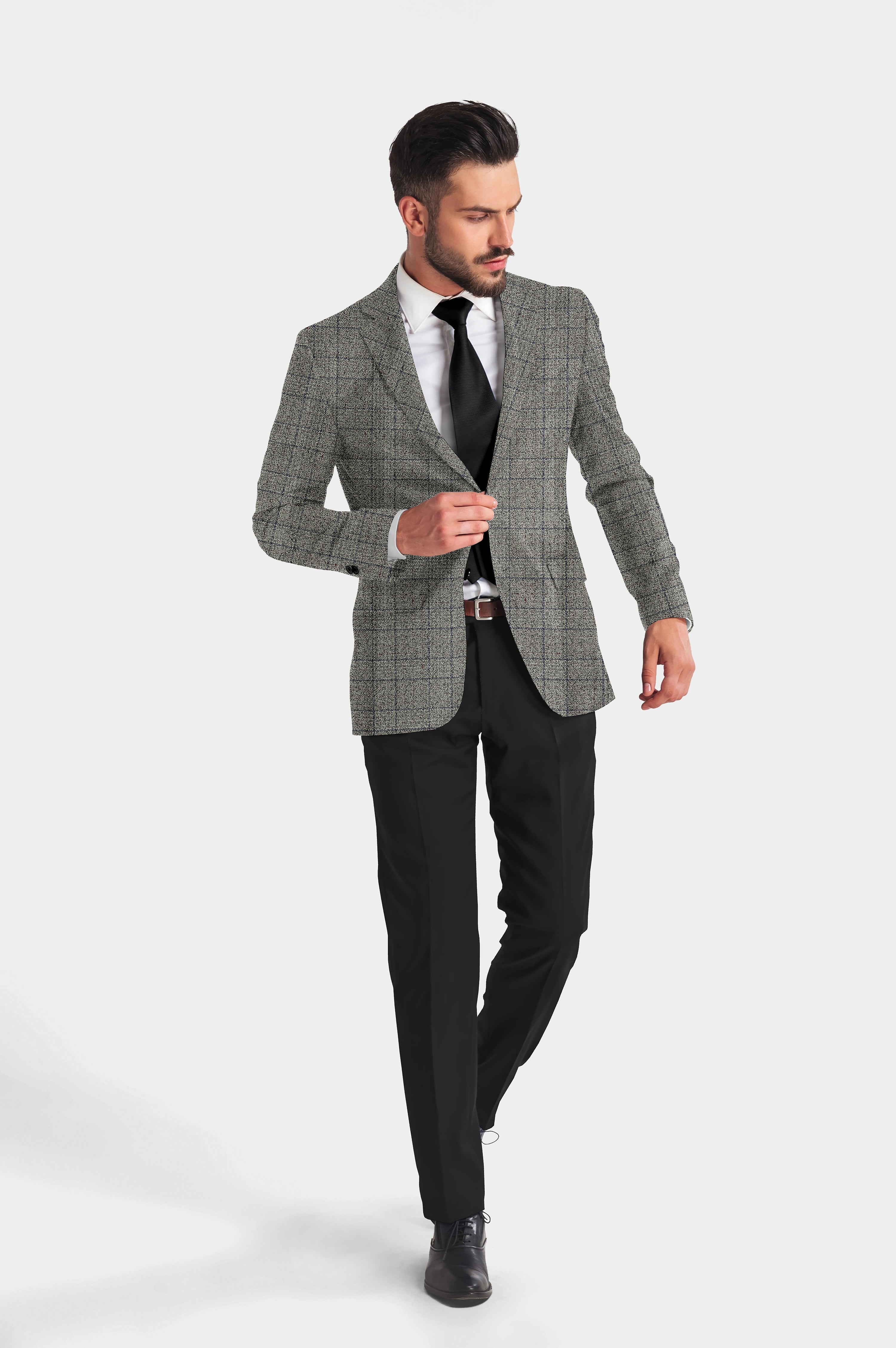 Pale Silver Men's Party Checkered Suit Jacket Slim Fit Blazer