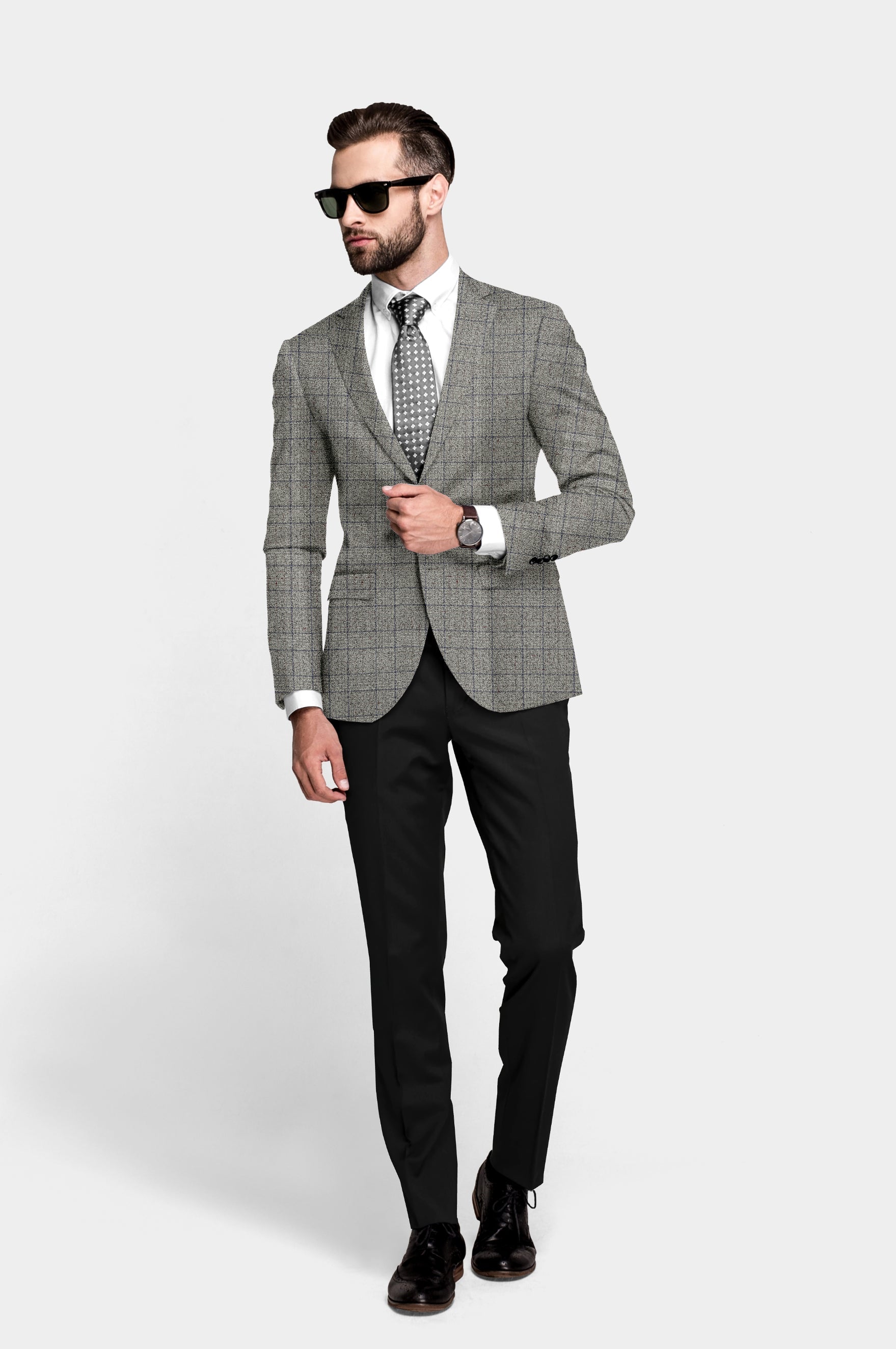 Pale Silver Men's Party Checkered Suit Jacket Slim Fit Blazer