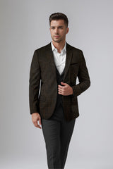 Dark Chocolate Brown Men's Party Checkered Suit Jacket Slim Fit Blazer