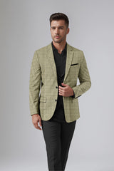 Dark Beige Men's Party Checkered Suit Jacket Slim Fit Blazer