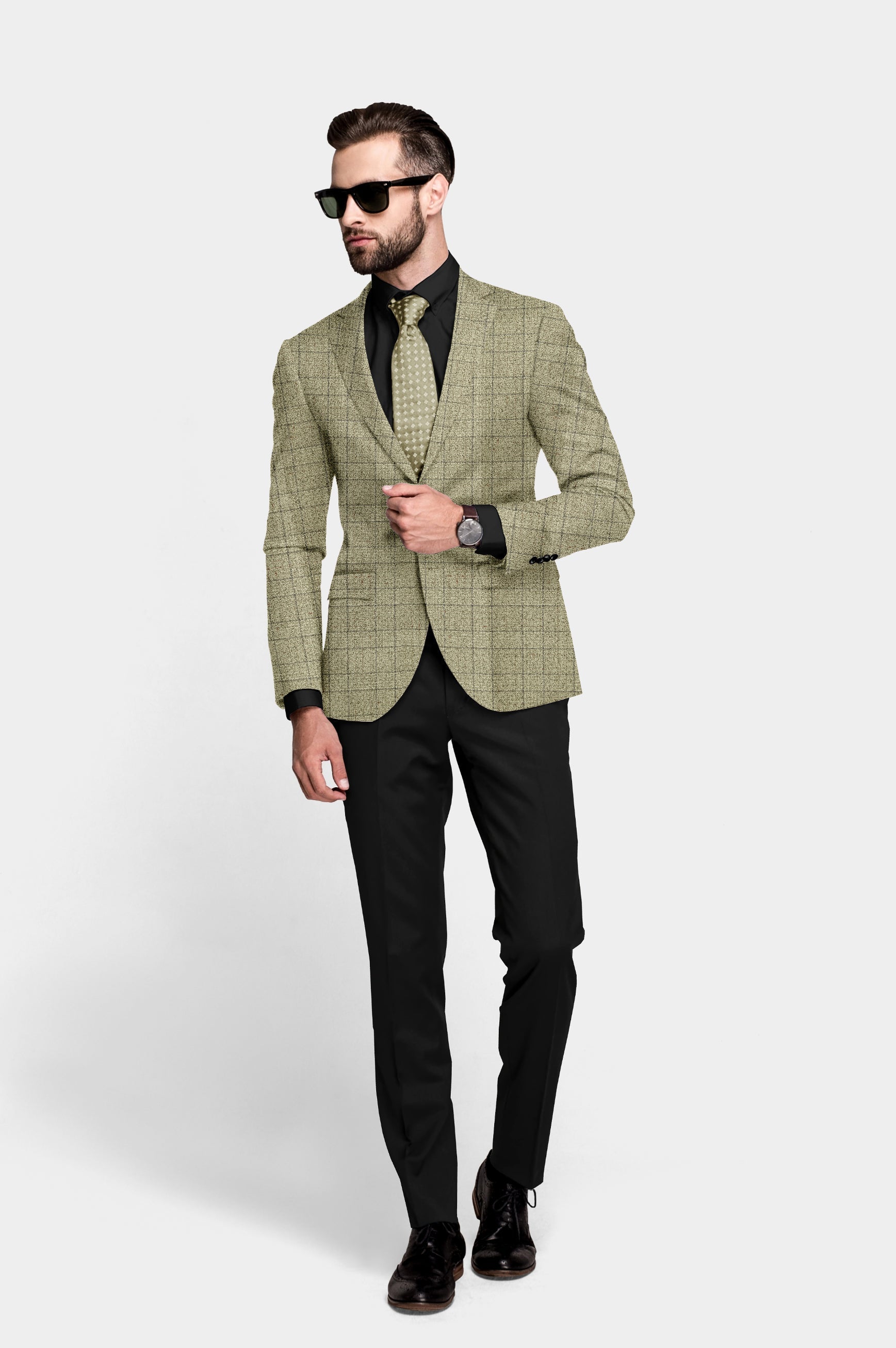 Dark Beige Men's Party Checkered Suit Jacket Slim Fit Blazer