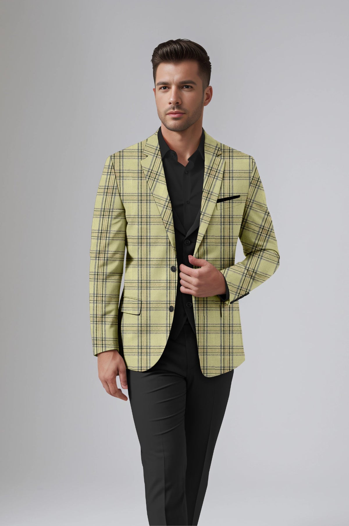 Pale Oilve Men's Party Checkered Suit Jacket Slim Fit Blazer