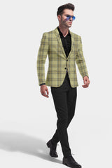 Pale Oilve Men's Party Checkered Suit Jacket Slim Fit Blazer