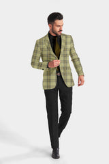 Pale Oilve Men's Party Checkered Suit Jacket Slim Fit Blazer