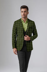 Dark Olive Men's Party Checkered Suit Jacket Slim Fit Blazer