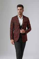 Wine Men's Party Checkered Suit Jacket Slim Fit Blazer