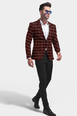 Wine Men's Party Checkered Suit Jacket Slim Fit Blazer