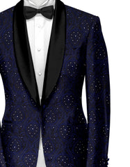 Royal Blue Men's Party Embroidery Suit Jacket Slim Fit Blazer