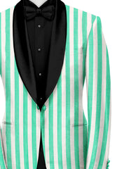 Green White Men's Party Stripe Suit Jacket Slim Fit Blazer