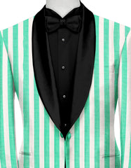 Green White Men's Party Stripe Suit Jacket Slim Fit Blazer