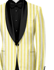 Yellow White Men's Party Stripe Suit Jacket Slim Fit Blazer