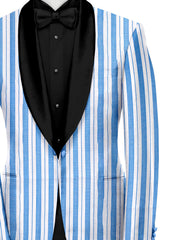 Light Blue White Men's Party Stripe Suit Jacket Slim Fit Blazer