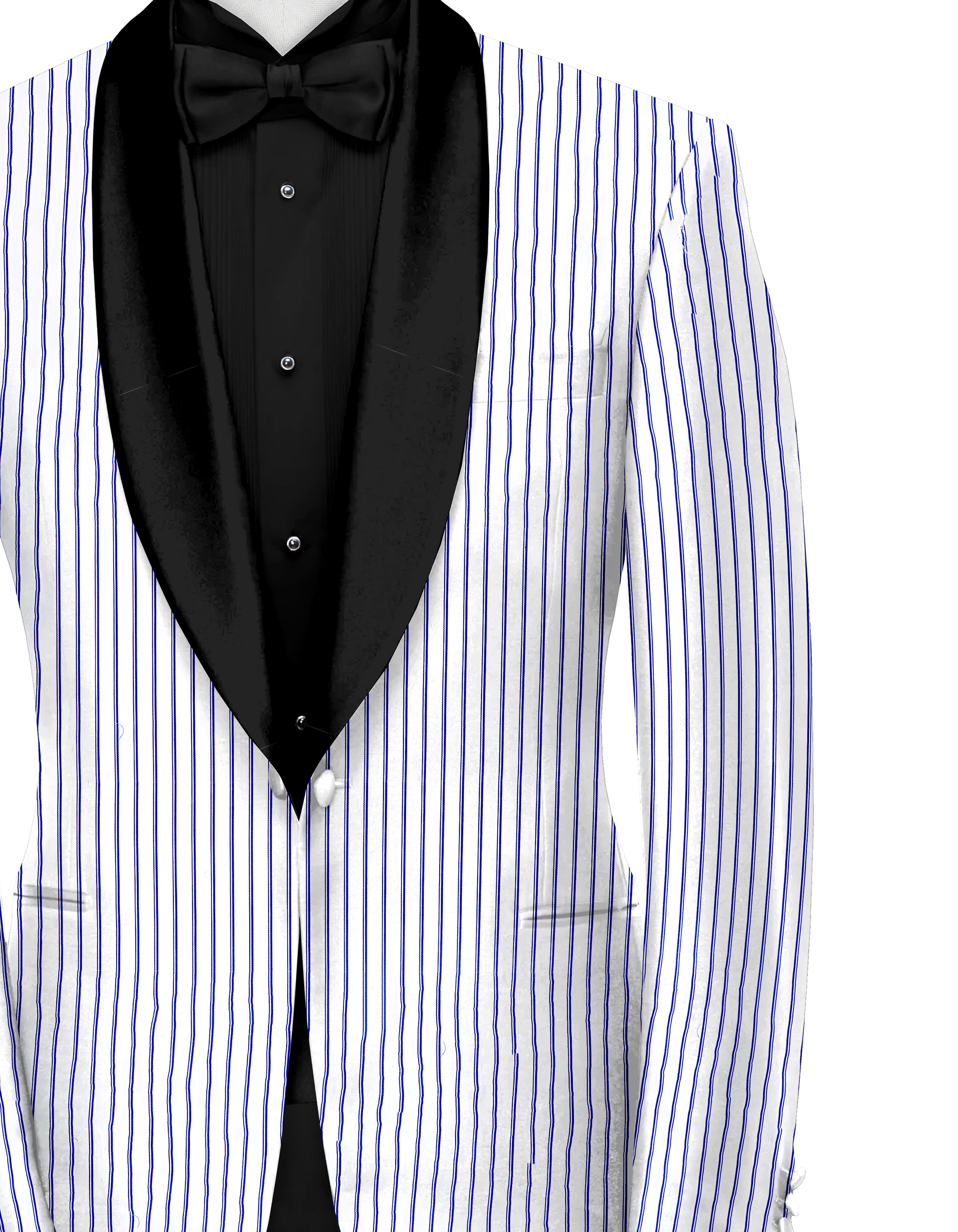 White Royal Blue Men's Party Stripe Suit Jacket Slim Fit Blazer