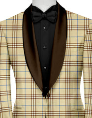 Beige Brown Men's Party Checks Suit Jacket Slim Fit Blazer