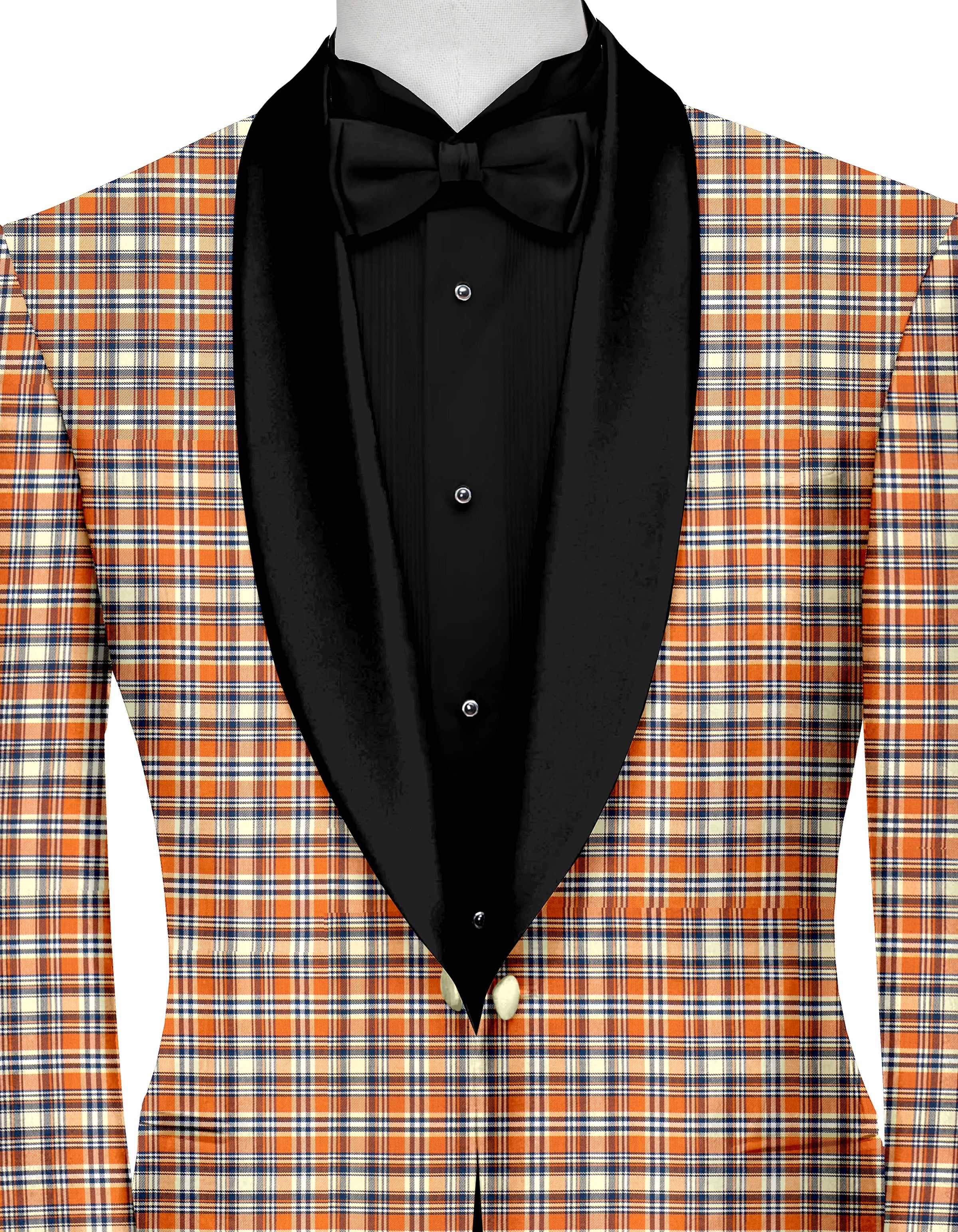 Orange Brown Men's Party Checks Suit Jacket Slim Fit Blazer